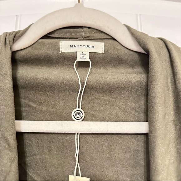 NWT Max Studio olive green faux suede open front relaxed jacket size L - Picture 3 of 10